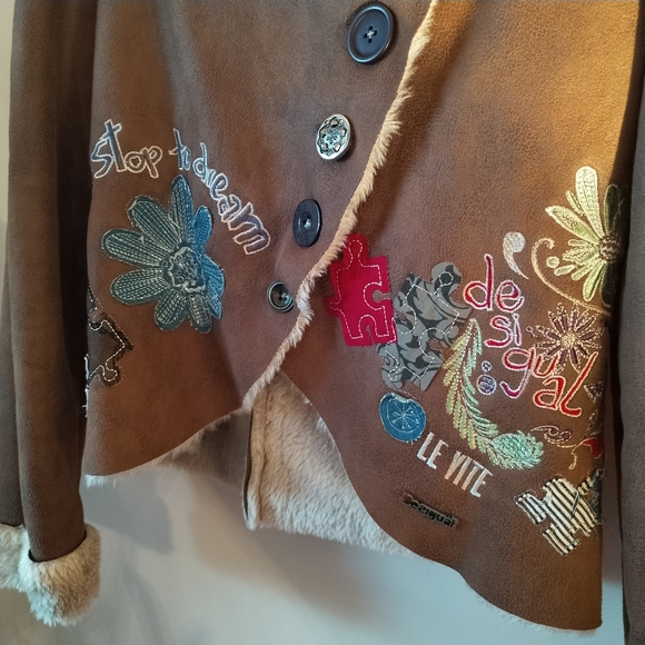 🔥❤️🔥FINAL PRICE!! HURRY !!! STORE CLOSE !! Desigual Embroiled Fur Jacket 42 - Picture 2 of 4